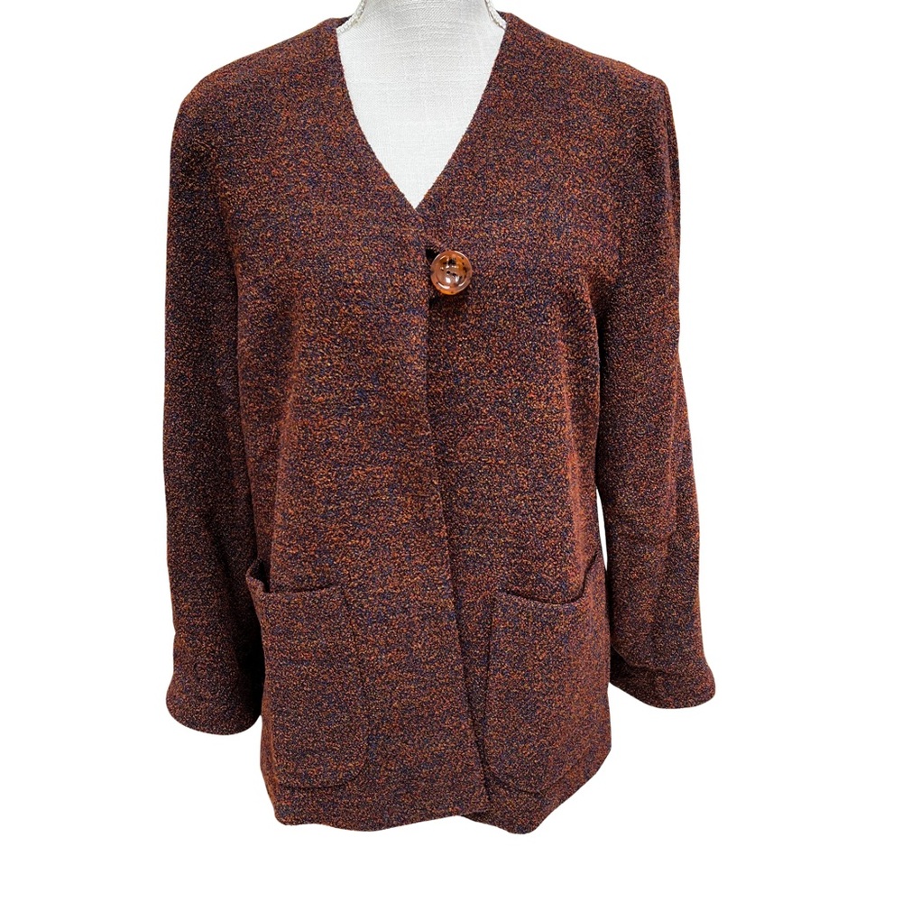 Vintage Austin Reed Red Orange Textured Weave Wool Blend Sweater Coat